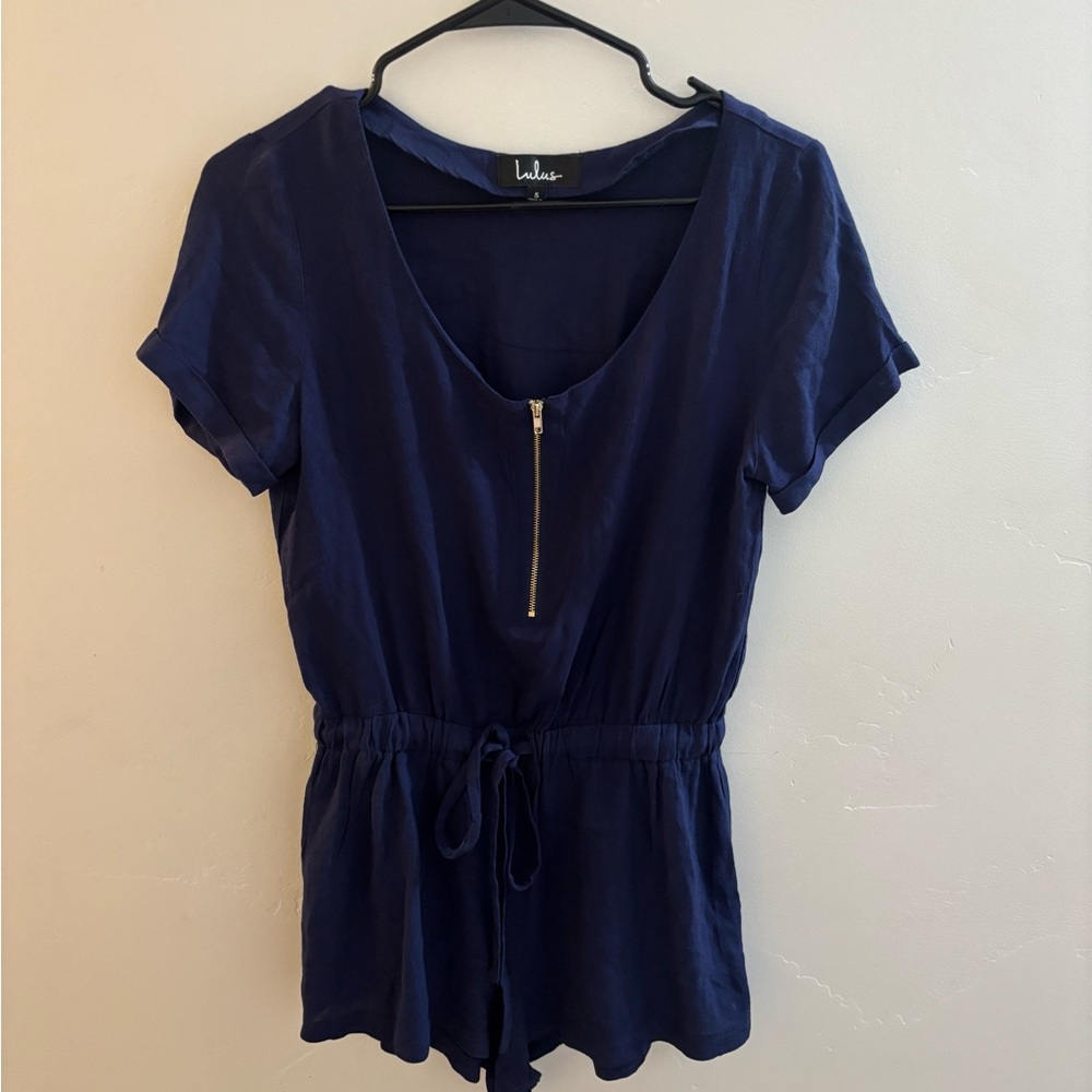 Lulu's Blue Fitted Tie Front Blouse